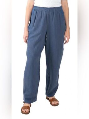 NEW NWT Coldwater Creek Blue 💯 Cotton Gauze Pull-on Wide Leg Pants Women XXL